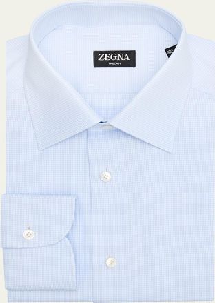 Ermenegildo Zegna Mens Trecapi Cotton Micro-Houndstooth Dress Shirt