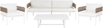 Beliani Conjunto De Jard&iacute;n De 5 Plazas Elegante De Poli&eacute;ster Aluminio Sof&aacute; 2 Sillas Y Una Mesa Blanco Serla