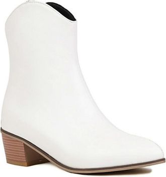 Generic Womens Fashion V-Cut Western Cowgirl Ankle Boots with Back Zipper Pointed Toe Chunky Heel Winter Shoes (5.5,White)