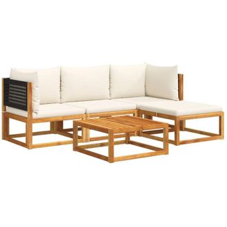 vidaXL Conjunto De Sof&aacute; De Jard&iacute;n De 5 Piezas Con Cojines De Madera De Acacia Y Rat&aacute;n Vidaxl