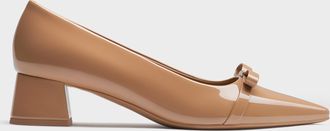Charles & Keith Dorian Patent Bow Pointed-Toe Block-Heel Pumps