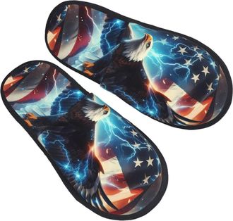 Generic Warm Slipper American Flag Eagle Home Slipper Classic Scuff Slippers Comfortable House Shoes For Travel Bedroom Party M