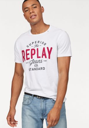 Replay T-Shirt REPLAY, Herren, Gr. XXXL (60/62), weiss (wei&szlig;), Obermaterial: 100% Baumwolle, bedruckt, schmal, Rundhals, Shirts T-Shirt, mit Markendruck