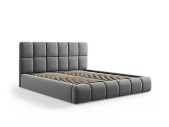MICADONI Cama con cabecero y ba&uacute;l 200x200cm de terciopelo gris