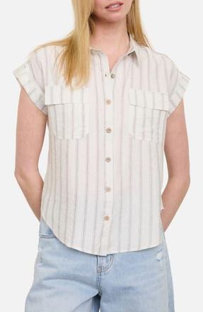 Blu Pepper Stripe Short Sleeve Button-Up Shirt in White at Nordstrom Rack, Size Medium