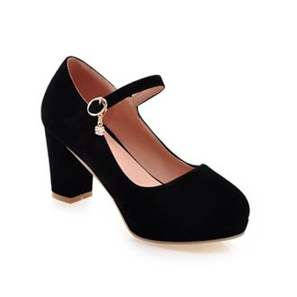 Generic Womens Suede Mary Jane Platform Pumps Adjustable Ankle Strap Crystal Charm Round Toe Chunky Block Heel Cushioned Insole Non Slip Durable Stylish Daily