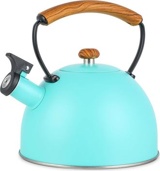 MegaChef 3.2 Quart Whistling Tea Kettle with Wood Grain Nylon Cool Touch Handle in Matte Turquoise at Nordstrom