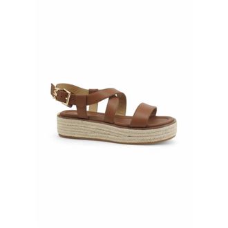 Michael Kors Lynn Leather Platform Espadrille Sandal - female - Michael Kors - Flat Sandals - Brown - 4 1/2 UK - Shoes