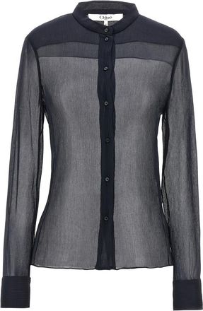 Chlo&eacute; Navy Blue Pleated Silk Shirt
