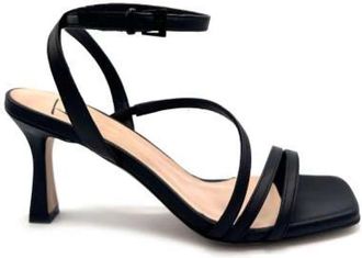 Roberto Festa Milano Zwarte leren sandaal met verstelbaar riempje - Dames - Sandalen met hakken - Zwart - 40 EU - Leer - Schoenen