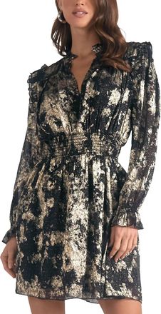 Elan V Neck A Line Mini Dress In Black