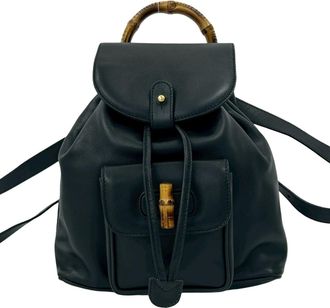 Gucci Navy Leather Bamboo Backpack (Pre-Owned)