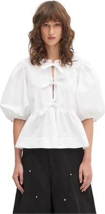Ganni Katoenen Poplin Peplum Strik Blouse - Dames - Blouses - Wit - M - Katoen - Overhemden