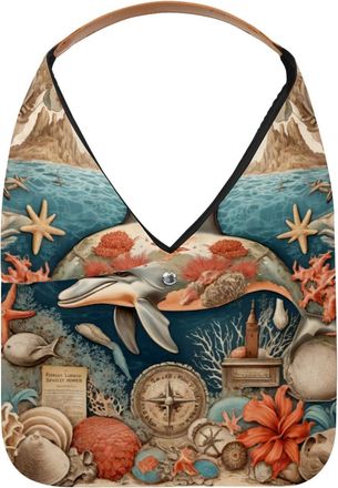 Generic Dolphin Starfish Vintage Map Reusable Lightweight Grocery Bags - Foldable Into Compact Pouch, Washable & Sturdy, Multipurpose for Shopping and Travel