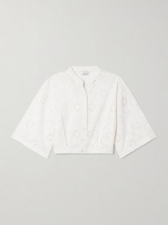 Miguelina Crop Top In Pizzo Sangallo Di Cotone Sedona - Bianco