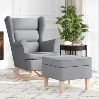 vidaXL Sill&oacute;n Mecedora Con Taburete Tela Gris Claro Vidaxl
