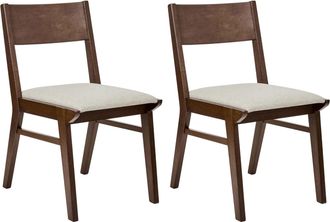 Beliani Set Di 2 Sedie Da Pranzo In Tessuto Beige Senza Braccioli Struttura In Legno Scuro Enola