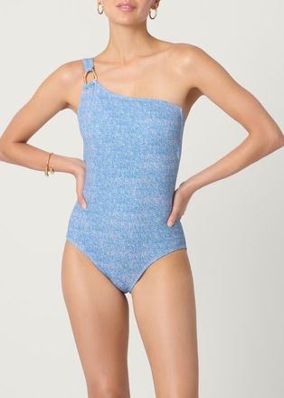 Shoshanna Printed Texture Ring One Shoulder One Piece in Denim at Nordstrom, Size 12