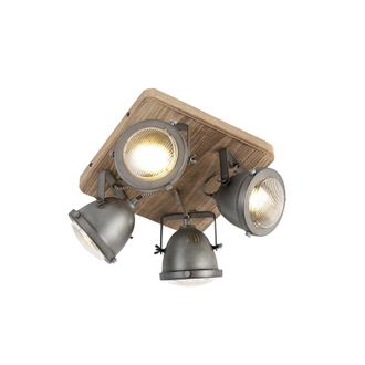 QAZQA Industrial Plaf&oacute;n Inteligente De Acero Con Madera Incl. 4 Gu10 Wifi - Emado Acero / Cuadrada Adecuado Para Led Max. 4 X 5 Watt - Qazqa