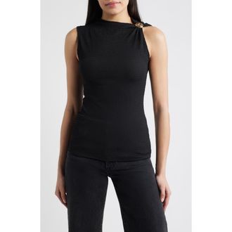 Loveappella Side Twist Texture Sleeveless Top in Black at Nordstrom, Size X-Small