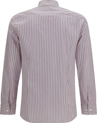 Etro Mens Roma Striped Cotton Shirt With Pegaso Logo Var. Multicolor F.do Rosa