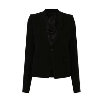 Rick Owens Black Wool Peak Lapel Coat