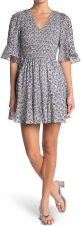 Rebecca Taylor Petula Flutter Sleeve Smocked Dress in Milk Combo at Nordstrom Rack, Size Small