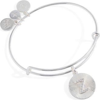 Alex and Ani Pave Starburst Texture Initial Bangle Bracelet in Silver - Z at Nordstrom