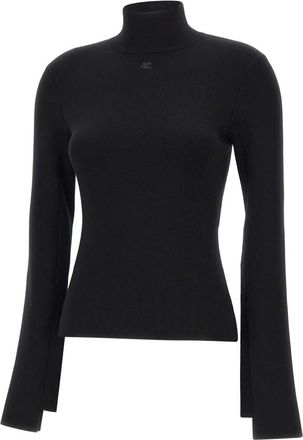 Courr&egrave;ges Interlock Mockneck Sweater - Dames - Coltruien - Zwart - XS - Polyester - Truien & Vesten