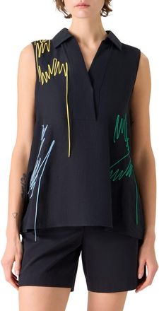 Akris Scribble Embroidered Linen A-Line Shirt in Black at Nordstrom, Size 10