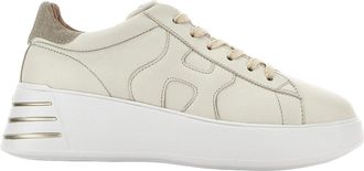 Hogan Light Beige Metallic Accent Leather Sneakers