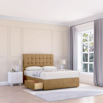 Sloomy Alabama Plush Bed Set With No Drawers Mattress & 54 Headboard in Light Brown | Size: Small Single