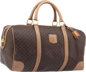 Celine Vintage Duffle Macadam Coated Canvas Brown Pvc Handbag (Pre-Owned)