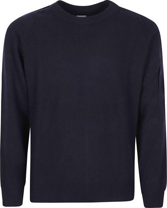 C.P. Company Blue Lens Knitted Crewneck Wool-Blend Sweater