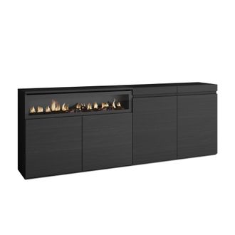 Skraut Home Aparadores Para Sal&oacute;n, Gran Capacidad De Almacenaje, 200x75x35cm, 4 Puertas, Chimenea El&eacute;ctrica, Estilo Moderno, Negro - Skraut Home