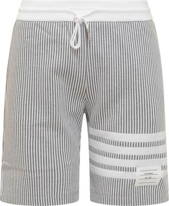 Thom Browne 4-Bar Gestreepte Seersucker Shorts met Trekkoord - Dames - Bermuda - Grijs - 2XS - Katoen - Korte Broeken