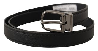 Dolce & Gabbana Black Leather Metal Logo Buckle Mens Belt