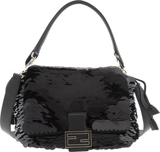 Fendi Medium Baguette Sequins Soft Bag In Black