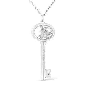 House of Brilliance 925 Sterling Silver Diamond Accent Zodiac Key 18 Pendant Necklace in Aries at Nordstrom