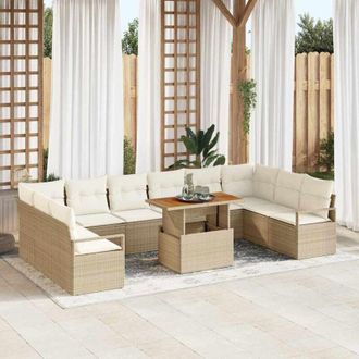 vidaXL Vidaxl - Conjunto De Sof&aacute; De Jard&iacute;n 11 Pcs Beige, Crema 100 X 55 X 73 Cm