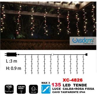 Trade Shop Trade Shop - Tenda Luminosa Natalizia 135led Luce Calda + Rosa Fissa Cavo Trasparente Xc-4826