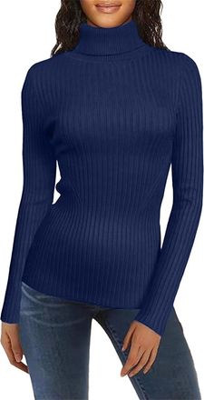 Generic Polo Neck Jumpers for Women Trendy Slim Fit Ribbed Knitted Jumpers Turtleneck Pullover Sweaters Winter Warm Undershirt High Neck Knitwear Base Layer,B