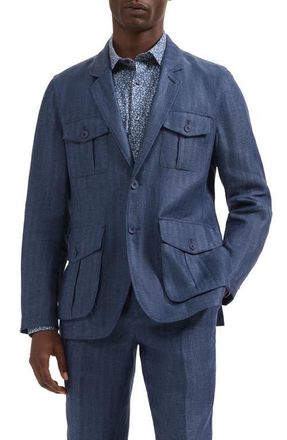 Bugatchi Linen Safari Jacket in Navy at Nordstrom, Size 42