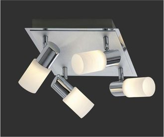 Trio Clapton Foco Cuadrado 4 Spot Led Cromado Y Cristal Blanco 23x23 Cm Lighting