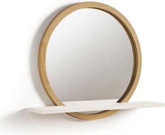 HOGAR 24 Turin - Espejo De Pared Redondo Con Estante De Madera, Color Encerado Y Blanco. Medida: Di&aacute;metro De 60 Cm