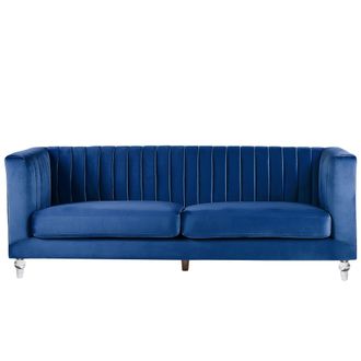 Beliani Sof&aacute; Acolchado Tapizado En Terciopelo 3 Plazas Azul Estilo Glam Arvika