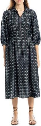 Max Studio Three-Quarter Sleeve Midi Shirtdress in Navy Multi at Nordstrom Rack, Size X-Small