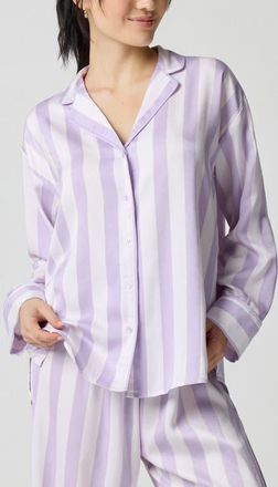 Florence By Mills Dream Satin Pajama Shirt in Millie Lavender Stripe at Nordstrom, Size Xx-Small