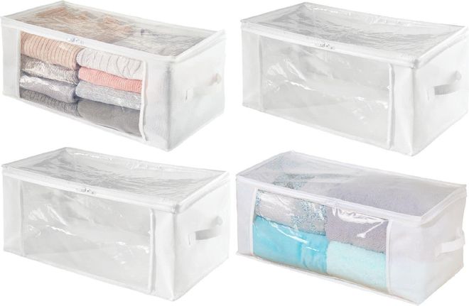mDesign 4er Aufbewahrungsbox Set mit Reißverschluss - handliche Aufbewahrungstasche aus Polypropylen - praktische Faltbox für Kleidung und Bettwäsche - weiß/d ab 25,99 €