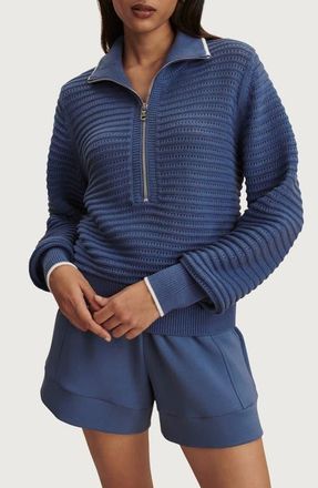 Varley Morwenna Half Zip Knit Sweatshirt in Bijou Blue at Nordstrom, Size X-Small